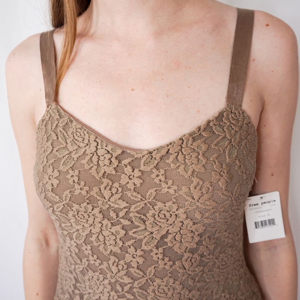 FREE PEOPLE Champagne Lace Shift Mini Dress NWT - Picture 7 of 8